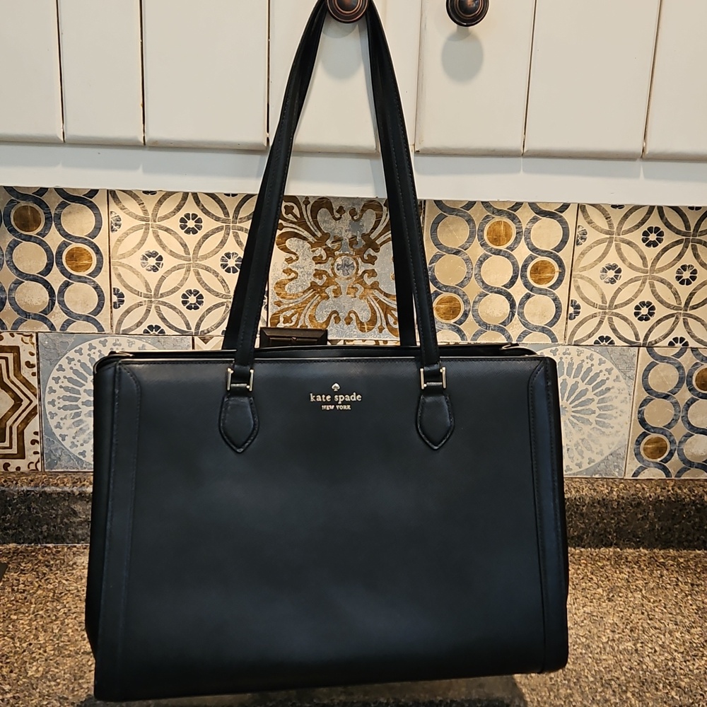 Kate Spade Madison Saffiano Leather Large Laptop Tote Bag in Black - Picture 2 of 11